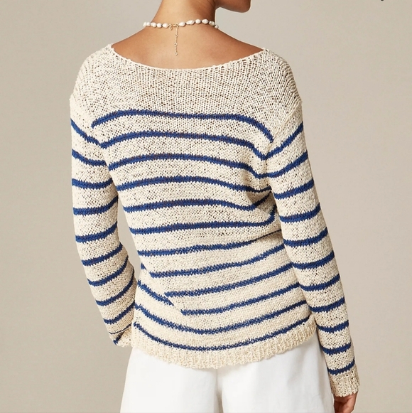 J Crew Montauk pullover sweater in stripe CJ459 Size XS NWT Cream Blue - Picture 2 of 7